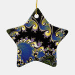 Fractal negro y azul y amarillo verde adornos de navidad