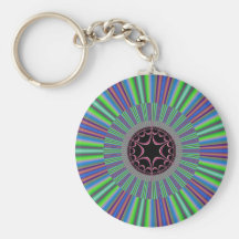 Fractal púrpura verde del resplandor solar llaveros personalizados