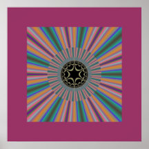 Fractal rayado del resplandor solar de la turquesa poster