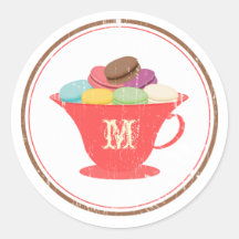 Francés Macarons en pegatina rojo del monograma de