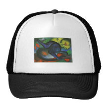 Franz Marc - dos gatos azules y amarillea el aceit Gorros Bordados