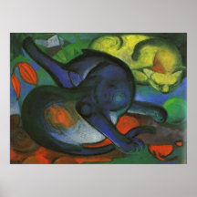 Franz Marc - dos gatos azules y amarillea el aceit Poster