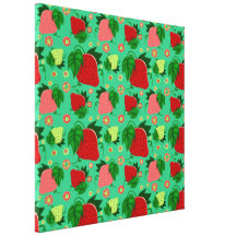 Fresas rosadas verdes rojas lona envuelta para galerias