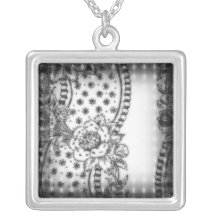 Frontera del papel pintado floral del vintage pendientes