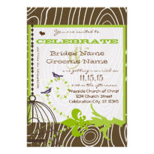 Fronteras verdes del grano de Brown de los pájaros Invitaciones Personalizada