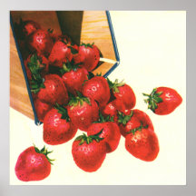 Fruta del vintage; Fresas que caen de una cesta Posters