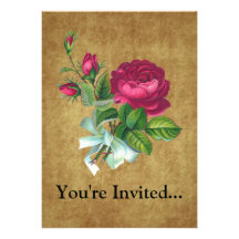 Fucsia del vintage subió invitacion personalizada