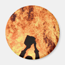 Fuego grande, pequeño cubo imanes de nevera