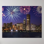 Fuegos artificiales sobre el horizonte de Chicago Poster