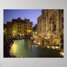 Fuente en la noche, Roma, Lazio, Italia del Trevi Posters