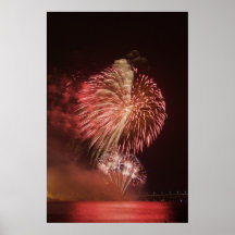 Fuente roja de los fuegos artificiales posters