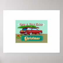 Furgoneta retra del árbol de navidad posters