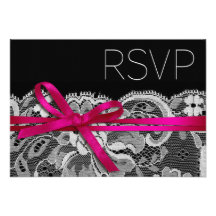Fuschia negro de RSVP de la cinta y del cordón de  Invitaciones Personalizada