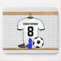 Fútbol blanco y negro personalizado Jerse del fútb Tapete De Ratón