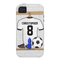 Fútbol blanco y negro personalizado Jerse del fútb iPhone 4/4S Carcasas