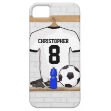 Fútbol blanco y negro personalizado Jerse del fútb iPhone 5 Case-Mate Carcasa