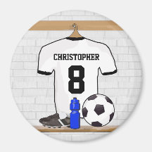 Fútbol blanco y negro personalizado Jerse del fútb Iman