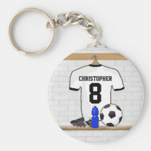 Fútbol blanco y negro personalizado Jerse del fútb Llaveros Personalizados