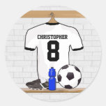 Fútbol blanco y negro personalizado Jerse del fútb Pegatina Redonda