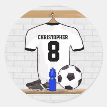 Fútbol blanco y negro personalizado Jerse del fútb Pegatina Redonda