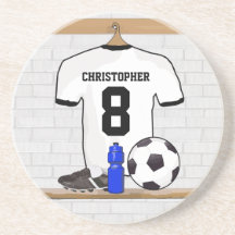Fútbol blanco y negro personalizado Jerse del fútb Posavasos Manualidades