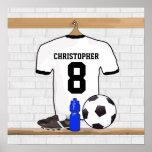 Fútbol blanco y negro personalizado Jerse del fútb Posters