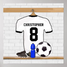 Fútbol blanco y negro personalizado Jerse del fútb Posters