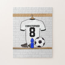Fútbol blanco y negro personalizado Jerse del fútb Rompecabeza Con Fotos