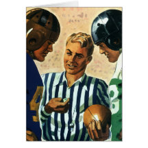 Fútbol del vintage, árbitro y lanzamiento de la mo felicitaciones
