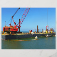 Gabarra flotante con la grúa colorida tarjetas informativas