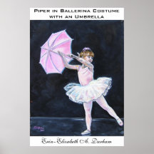 Gaitero en traje de la bailarina con un paraguas poster