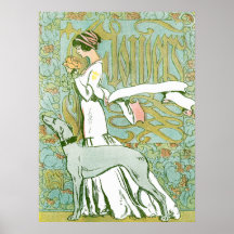 Galgo y señora de Nouveau del arte con la flor Posters
