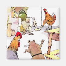Gallo, ratón y gallina en cocina iman
