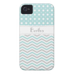 Galón moderno y lunar azules claros, grises, blanc iPhone 4 Case-Mate cárcasa
