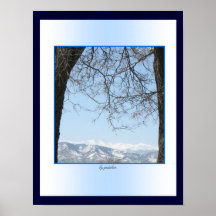 Gama trasera capsulada nieve, poster de las montañ