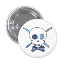 Ganchos del cráneo y de ganchillo (azules) pin