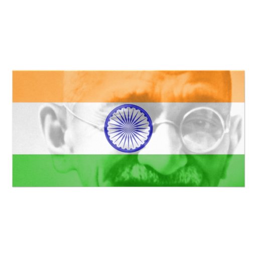 Gandhi en bandera india tarjetas con fotos personalizadas