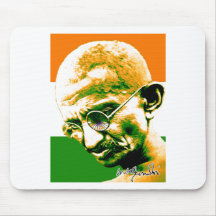 Gandhi en verde anaranjado y blanco con la bandera alfombrillas de ratones