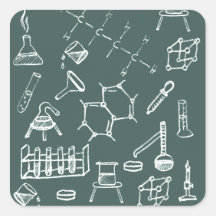 Garabatos químicos del equipo de laboratorio calcomanías cuadradas personalizadas