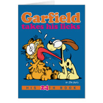 Garfield toma el suyo lame la tarjeta de nota tarjetas