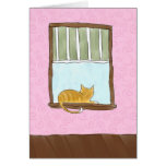 Gatito amarillo en una tarjeta de nota de la venta