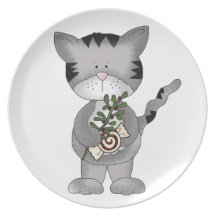 Gatito-Caramelo lindo del navidad+Muérdago Platos Para Fiestas