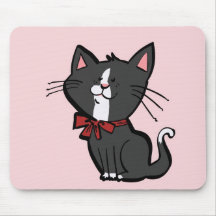 Gatito con el arco rojo en rosa alfombrillas de ratones
