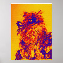 GATITO CON los ROSAS, azul amarillo-naranja Poster
