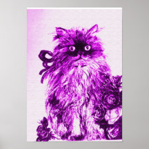 GATITO CON LOS ROSAS, violeta y blanco púrpuras Posters