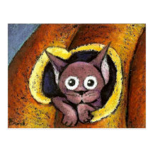 gatito de hadas en una calabaza postales