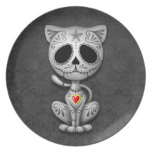 Gatito del azúcar del zombi, oscuro plato para fiesta