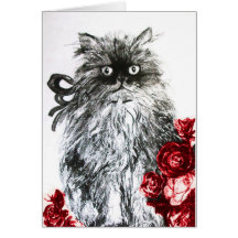 GATITO DEL DÍA DE PADRE CON LOS ROSAS ROJOS TARJETA