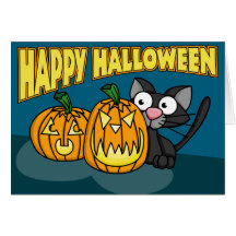 Gatito del feliz Halloween Tarjeton