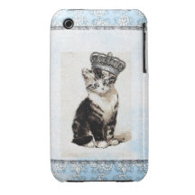 Gatito del vintage con la caja azul de la corona Case-Mate iPhone 3 carcasa